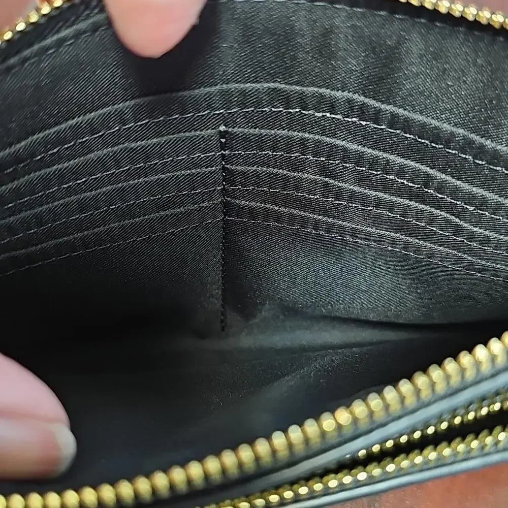 COACH Black Pebble Leather Double Zip Wristlet - Picture 5 of 7